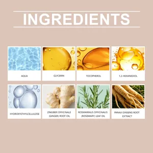 Infographie des ingrédients de l'essence de soin du cuir chevelu aux extraits naturels.