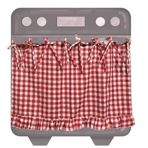 Jupe de four faite main à carreaux rouges et blancs avec bordure à volants et attaches