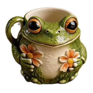 Simpatica tazza in ceramica 3D a forma di rana con fiori per casa e ufficio arred