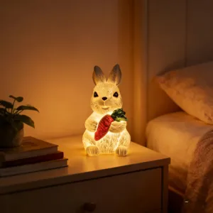 Veilleuse Lapin de Pâques Figurine de Lapin en Résine Avec Carotte Lumière Chaude Décoration de Bureau Ornement de Fête de Pâques