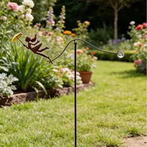 Molinillo de viento de jardín con niña y paraguas para decoración de paisajes al aire libre