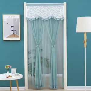 Double layer french lace door curtain short sheer curtain room divider with tie back hookless