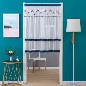 Rideau de Porte en Polyester Moderne et Minimaliste Broderie Florale Demi-Rideau Cuisine Salle de Bain Séparateur Décoration