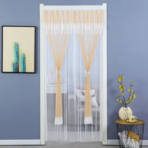 Beige lace mesh mosquito door curtain punch-free magic tape bedroom privacy decoration curtain
