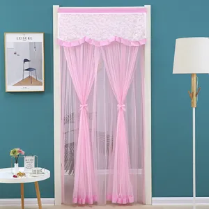 Pink double layer mesh lace door curtain mosquito net for home bedroom room partition decor