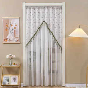 Rideau de porte en dentelle française, rideau de séparation floral en tulle avec franges.