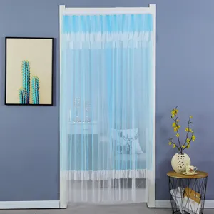 Blue and white mesh anti-mosquito door curtain, punch-free bedroom decorative yarn.