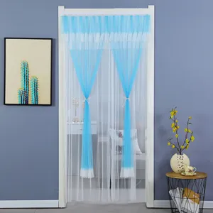 Blue white lace door curtain anti mosquito mesh screen for bedroom living room decor