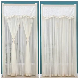 Double Layer French Lace Mesh Door Curtain Anti Mosquito Room Divider Aesthetic Short Curtain Home Decor