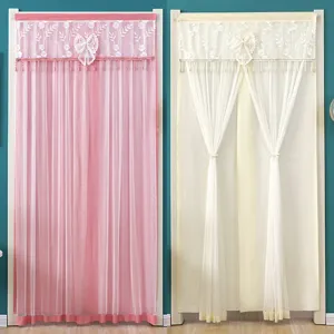 Cortina de Puerta de Encaje de Doble Capa Cortina Divisoria de Malla de Privacidad Con Cinta Mágica Para Dormitorio Sala de Estar