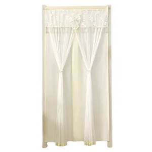 Cortina de puerta de encaje blanco separador privacidad tul transparente con lazo elegante.
