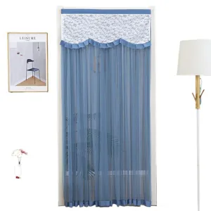 Double layer French lace mesh door curtain elegant blue short curtain for home partition