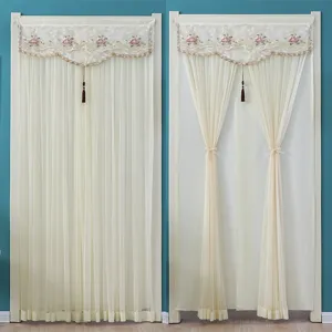Beige lace embroidered door curtain tulle mosquito net for bedroom living room new