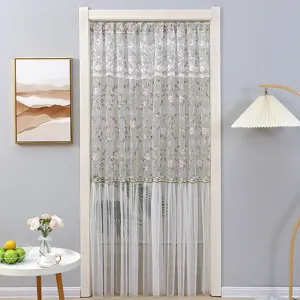 Floral Embroidered Door Curtain Sheer Lace Room Divider Anti-Mosquito Window Drape For Living Room Bedroom Home Decor