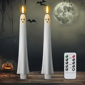 Halloween Ghost LED Candle Lights Flickering Flame Remote Control Atmosphere Decoration Ghost Shape Electronic Candles Holiday Party Home Decor
