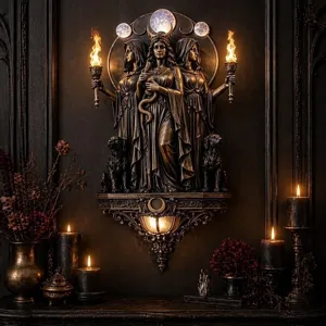 Detailansicht der Hekate-Wandlampe Dreifache Göttin in einem gotischen Ambiente