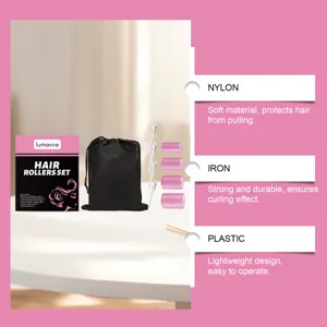 Lumavire self-gripping hair rollers set with storage bag and clips for effortless curls.