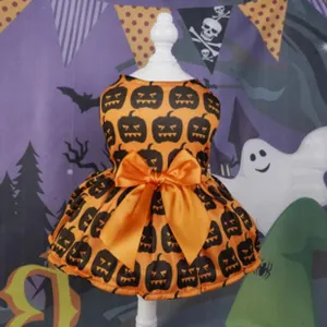 Abito per cane da compagnia con stampa zucca e fiocco dettaglio festa Halloween costume