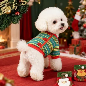 Süßer gestreifter Hunde Weihnachtsmantel, warme Winter Haustierbekleidung für kleine Hunde festlich.