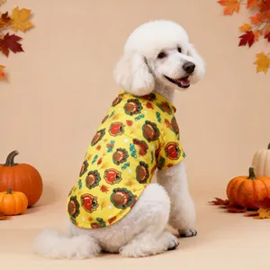 Autumn theme dog shirt for large dogs, cute turkey and pumpkin print pet vest for daily wear and party.