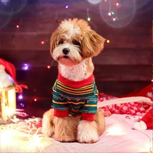Süßer gestreifter Haustier Weihnachtspullover Mantel, warme Strickbekleidung für Hunde im Winter.
