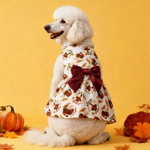 Thanksgiving Pet Dog Clothes Turkey Pumpkin Print Dog Dress Vest T-Shirt For Large Medium Dogs Harvest Autumn Holiday Outfit