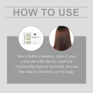 Microneedle hair essence detail graphic showing application steps and product packaging clearly.