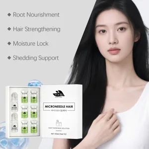 Microneedle hair serum detail view showing roller bottles and nourishing liquid set.