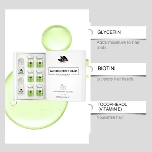 Hanchobit microneedle hair thickening solution set with roller and nutrient vials for roots.
