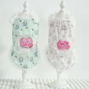 Abito estivo in pizzo per animali domestici gatto cane gilet cucciolo con fiocco floreale dolce