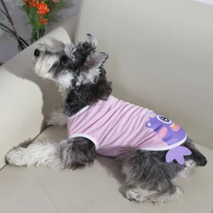 Cute pink summer pet vest for small dogs breathable cartoon print cute puppy clothing apparel