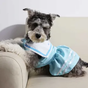 Breathable summer pet dress with cute sailor collar, comfortable dog and cat apparel for daily wear.