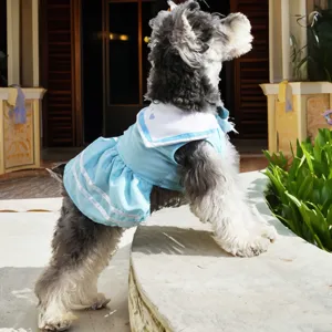 Summer new pet sailor dress breathable blue cute puppy cat apparel comfortable clothes