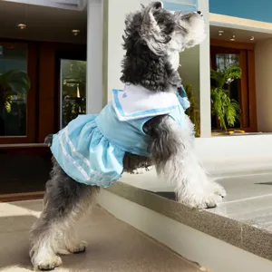Pet dog cat summer sailor dress cute blue puppy apparel breathable comfortable