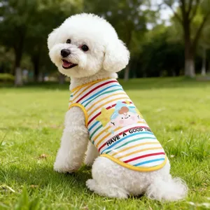 Cute striped summer pet vest for dogs, breathable cotton puppy clothes for daily wear.
