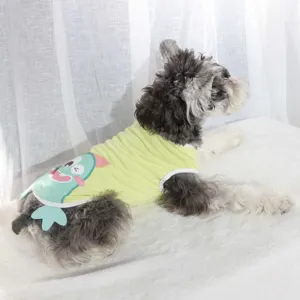 Cute summer dog vest with cartoon monster print, breathable thin pet clothing for small dogs.