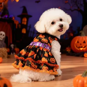 Halloween Pet Dog Pumpkin Lace Dress Small Medium Dogs Cute Costume Puppy Vest Skirt Pet Apparel Party Outfit