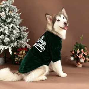 Christmas pet clothes for large dogs green velvet festive holiday dog t-shirt apparel detail