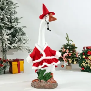 Figurine d'oie de Noël en costume de Père Noël avec bonnet rouge pour belle décoration.