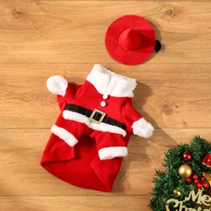 Gros plan sur les détails du joli ensemble de costume de Père Noël rouge et blanc.