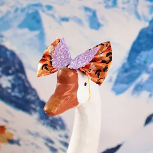 Halloween goose head accessory bow with purple sequins, festive decoration for porch goose display.