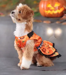 Halloween pet dog dress cute pumpkin lace skirt apparel for small medium dogs costume