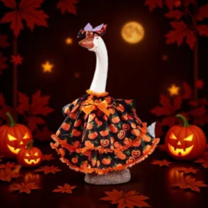 Halloween porch goose outfit pumpkin pattern dress cute holiday decorative statue apparel