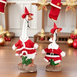 Ensemble de figurines d'oie de Noël avec tenue de père noël décoration de maison