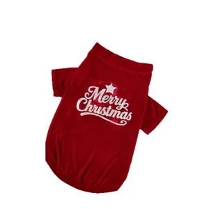 Red Christmas dog clothes with glitter print, festive pet apparel for large dogs winter.