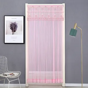 Pink lace door curtain mesh partition sheer curtain for bedroom living room decor