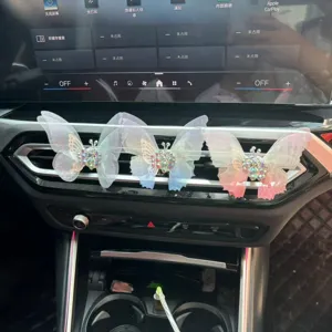 Butterfly car air vent clips sparkling rhinestone mesh interior decoration accessories 3pcs