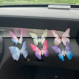 Colorful mesh butterfly car ornaments, cute interior dashboard and air vent decorative clip.
