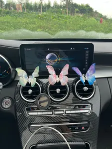 Cute mesh butterfly car air vent clips, sparkling pearl rhinestone decor, romantic pink purple green.
