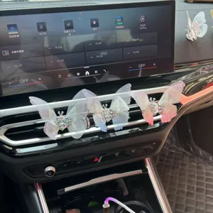 Cute butterfly car air vent clips with shiny rhinestones, healing interior decoration for women.